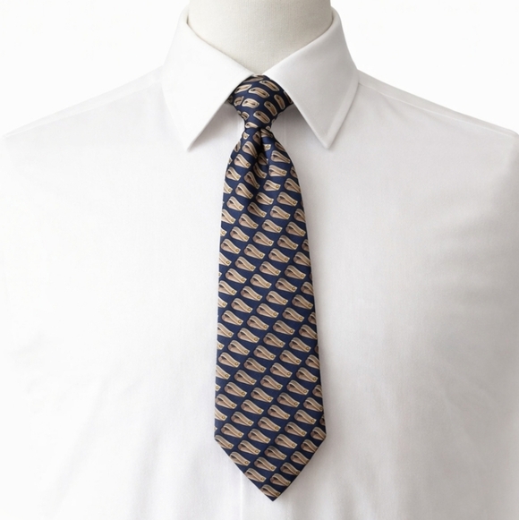 Gucci 100% Silk Men’s Tie Blue Beige Gold Abstract Pattern Made in Italy Vintage - Picture 2 of 12